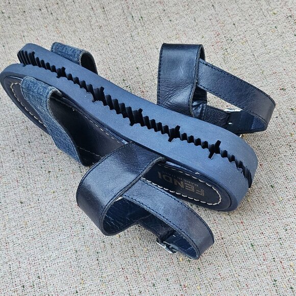 Fendi Kids Boys Sandal Blue Leather/Canvas Upper Shoes Made in Italy Size 33 kid - Picture 7 of 11